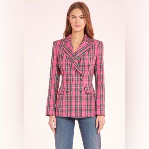 Amanda Uprichard Sawyer Pink Black Multi Blazer Size Small Jacket Plaid Preppy‎
